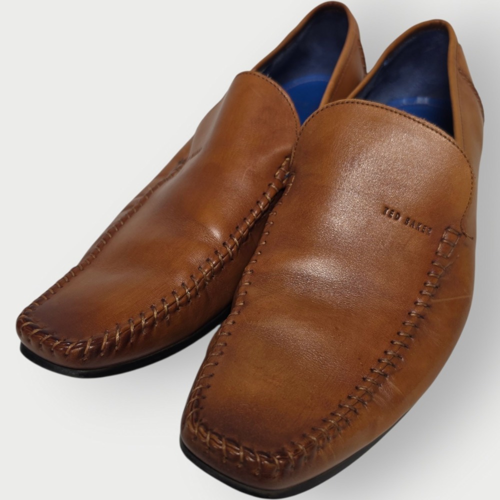 Ted‎ Baker London Mens Brown Leather Loafers Slip On Moc Toe Dress Shoes Sz 10 - Picture 3 of 6